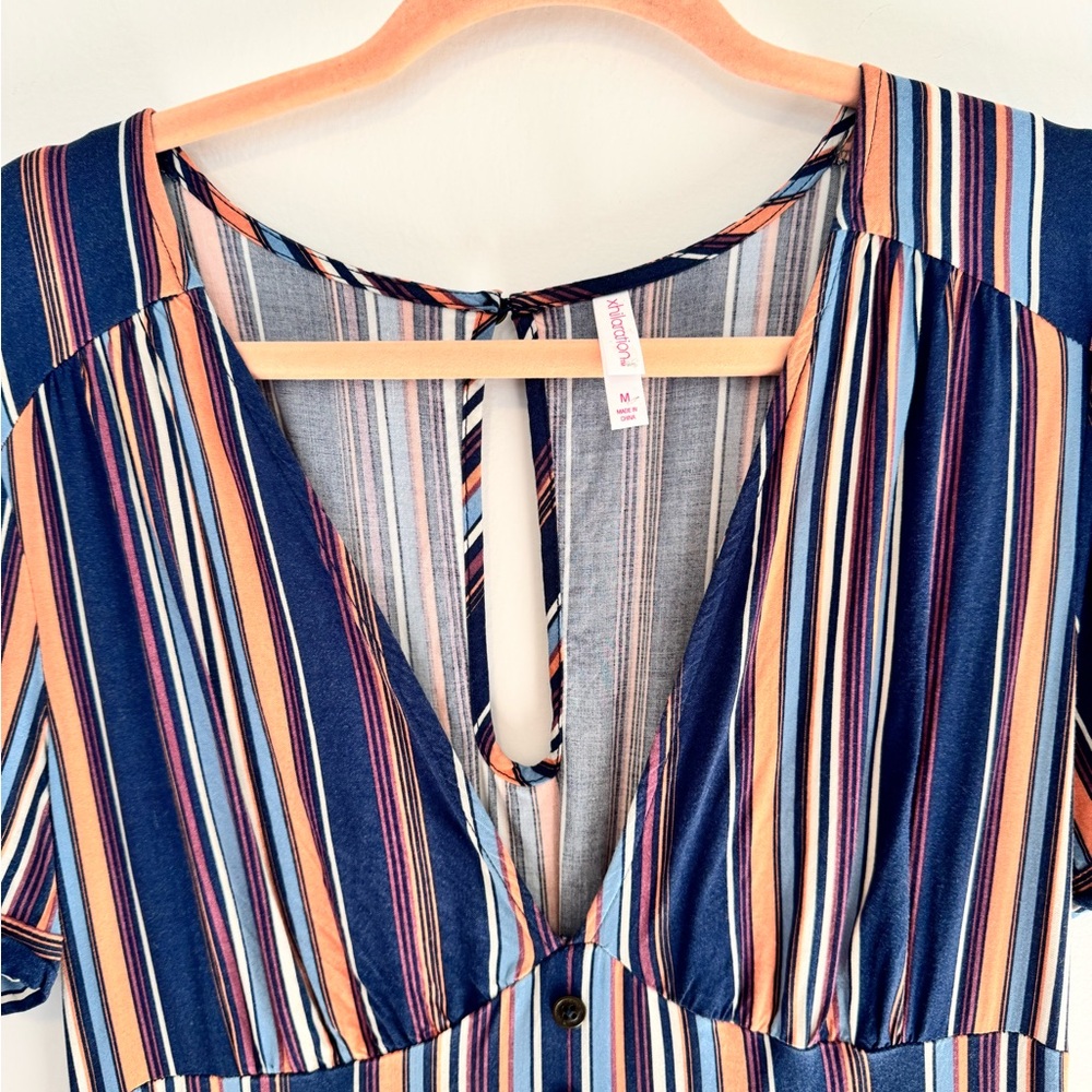 Xhilaration Striped Jumpsuit with Tie Sleeves - Picture 4 of 5